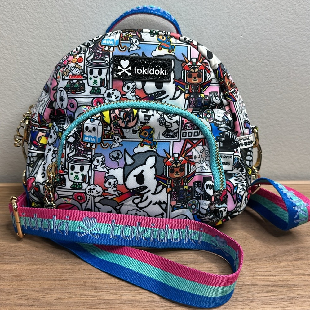 Tokidoki Crossbody Belt Bag- Print, Pink Blue Strap
